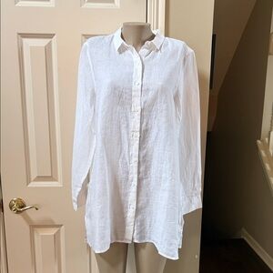 NWT Garnet Hill White Button down Linen Shirt, large